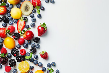 Assorted Fresh Berries and Fruit on a Clean White Background 