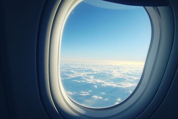 Clear Airplane window. Travel view interior. Generate Ai