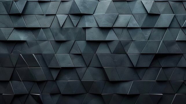 Polished, Semigloss Wall background with tiles. Triangular, tile Wallpaper with 3D, Black blocks. 3D Render