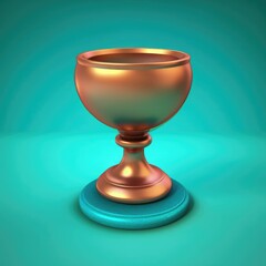 Copper trophy cup on a teal background with copy space. Shiny trophy with blue background. Achievement and competition concept. Design for award, championship promotion and motivational poster. AIG35.