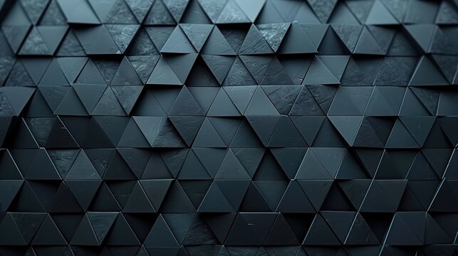 Polished, Semigloss Wall background with tiles. Triangular, tile Wallpaper with 3D, Black blocks. 3D Render