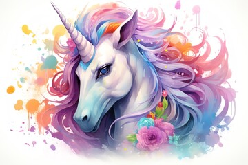 majestic unicorn flat design front view royal parade water color colored pastel