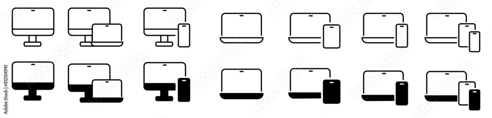 Poster set of responsive design icons. editable vector linear pictograms isolated on white background. tren