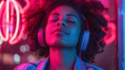 Woman Enjoying Music Peacefully