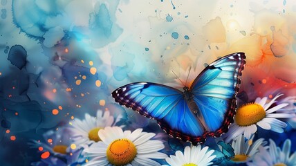 Blue Morpho Butterfly.butterfly on flower - obrazy, fototapety, plakaty