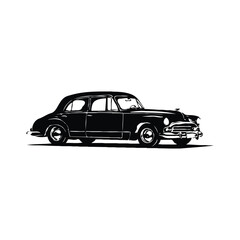 Retro muscle old car vector illustration. Vintage poster of retro car black silhouette