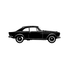 Retro muscle old car vector illustration. Vintage poster of retro car black silhouette
