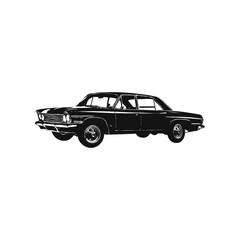 Retro muscle old car vector illustration. Vintage poster of retro car black silhouette