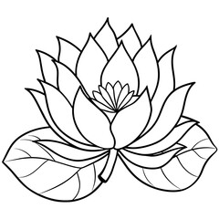 Lotus flower outline coloring book page line art drawing vector illustration for children and adults