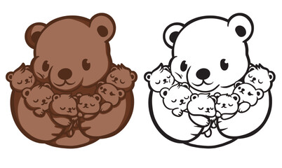vector illustration of a bear hugging its cubs