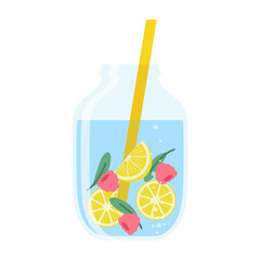Drink more water. Stay hydrated. Glass, Plastic free, zero waste concept. Various bottles, glass, flask. Cute trendy vector illustration. Summer cold drink