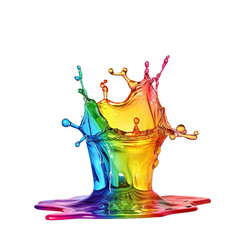 Colorful falling splash with liquid drops on white background,png