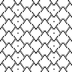 Geometric pattern including repeated shapes, embroidery, pixel art design, for decoration, home decor, curtain, fabric, clothing.