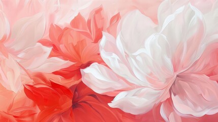 delicate floral abstract intricate red and white petals on clean background modern landscape painting peach pink hues