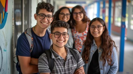 diverse empowered hispanic youth collaborating in high school economics club teamwork concept ai generated image