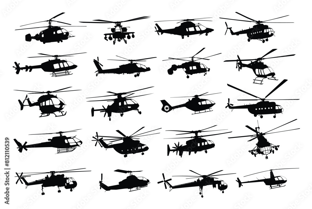 Poster The set of helicopter silhouettes.
