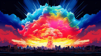 Obraz premium Atomic bomb in the city Symbol of war background