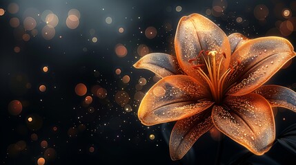 An elegant golden lily flower line art background modern. This illustration is suitable for decoration, wall decor, wallpaper, covers, banners, posters, and cards.