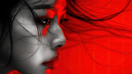 A Japanese girl's gaze is distant yet focused, her mind clearly preoccupied with thoughts and ideas