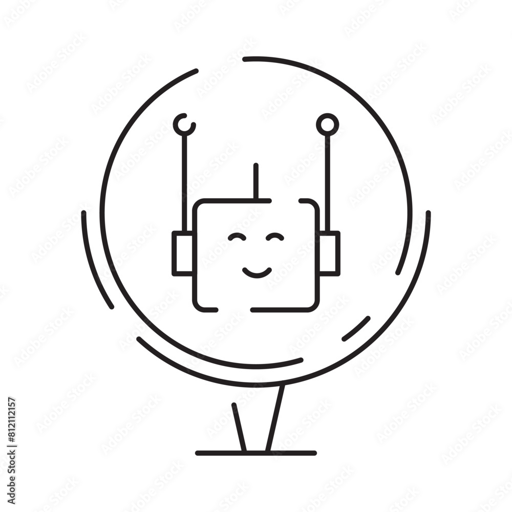 Wall mural Robot icon. Chatbot icon. Cute smiling bot. Outline robot sign. Vector flat line cartoon illustration. Voice support service bot. Virtual online support