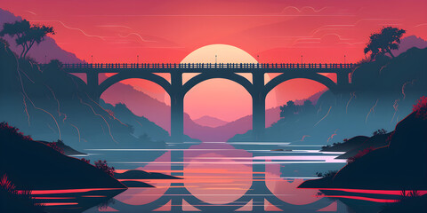 Fototapeta premium Sunset over Bridge