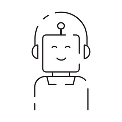 Robot icon. Chatbot icon. Cute smiling bot. Outline robot sign. Vector flat line cartoon illustration. Voice support service bot. Virtual online support