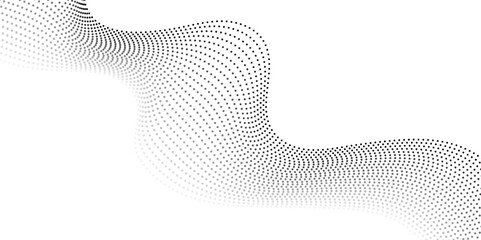 Gray white flowing particles abstract background design. Abstract halftone flowing wavy gradient dots shape isolated on transparent background. digital futuristic technology concept vector 