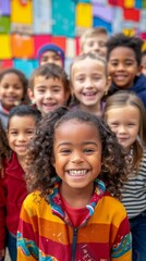A group of children are smiling and posing for a picture. Scene is happy and joyful