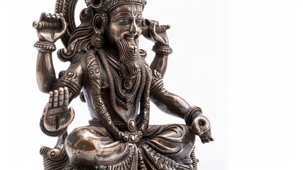 Bronze sculpture of Brahma, detailed with ancient craftsmanship, isolated on a white background for clarity