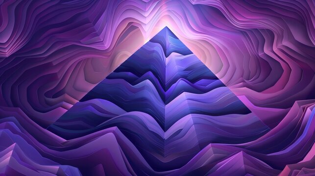 A digital artwork of a stylized mountain with abstract, wavy patterns in purple hues