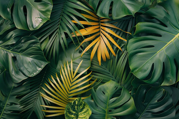 background leaves of tropical plants top view 
