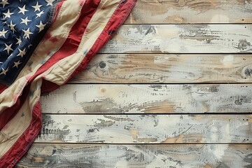 An american flag on a wooden background.