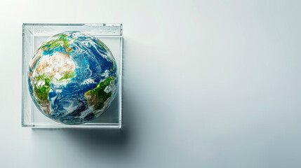 The earth is contained in an acrylic box, light