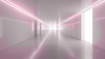 White empty room with neon light. Modern room