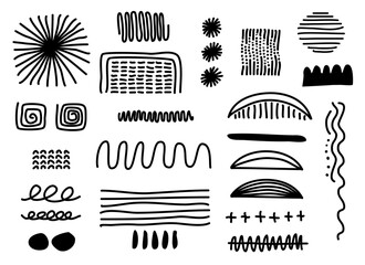 Set of abstract graphic shapes drawn by hand.