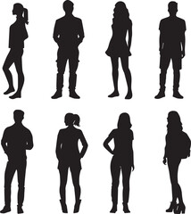 Set of People silhouette on white background	
