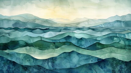 Abstract watercolor painting of mountain landscape.