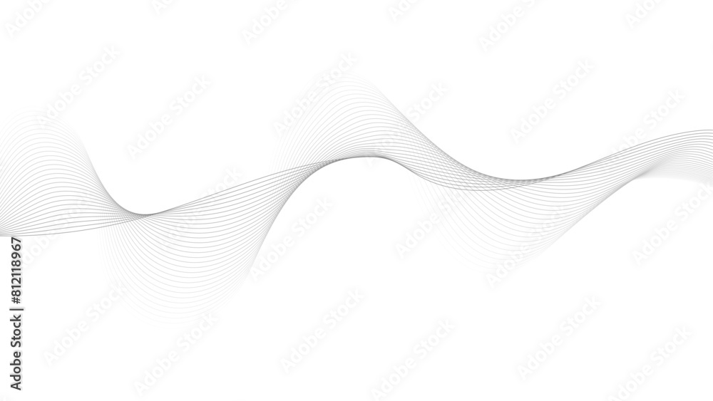 Wall mural abstract white and gray wave geometric technology, data science frequency gradient lines on transpar