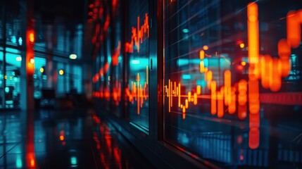 Obraz premium Abstract image of stock market graph with red and green candlesticks.