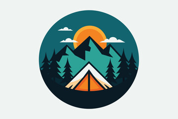 Camping Logo Design, Outdoor illustration of forest and mountain scenery