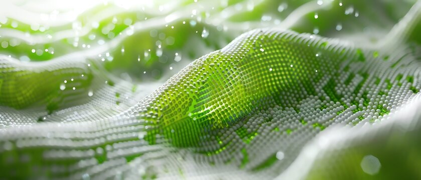 DNA Tapestry A closeup photo of DNA sequencing chips Vibrant green highlights dance across a white background