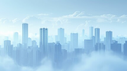 Fototapeta premium Economic Elevation, Coin skyscrapers ascend into a misty urban skyline, depicting wealth creation.