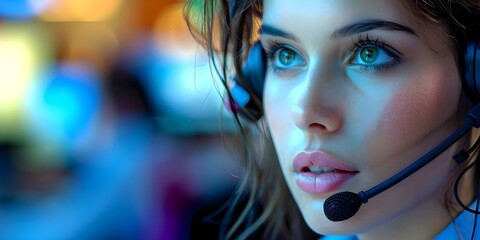 Dedicated female call center agent ensures customers needs are promptly met. Concept Customer Service Excellence, Female Call Center Agent, Prompt Response, Customer Satisfaction, Dedicated Support - Powered by Adobe