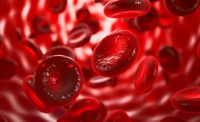 Red blood cell flowing in the veins,close up.