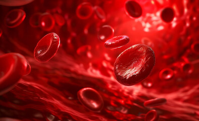 Macro view of blood cells moving through vascular system.