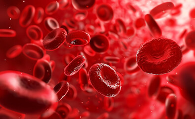 Fototapeta premium Macro view of blood cells moving through vascular system with dynamic motion blur.