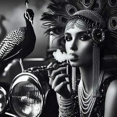 Art Deco glamorous fashion photo shoot with beautiful models. For the cover of luxury design magazine