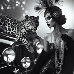 Art Deco glamorous fashion photo shoot with beautiful models. For the cover of luxury design magazine