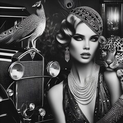 Art Deco glamorous fashion photo shoot with beautiful models. For the cover of luxury design magazine