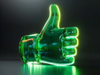 A glowing green thumbs up sign.